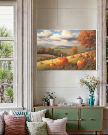 Pumpkin Field in Autumn Hand-Painted Landscape Art