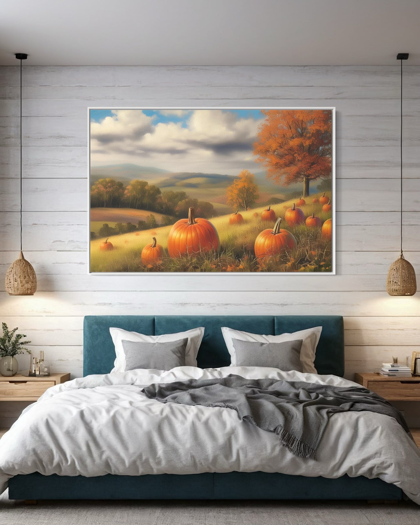 Pumpkin Field in Autumn Hand-Painted Landscape Art