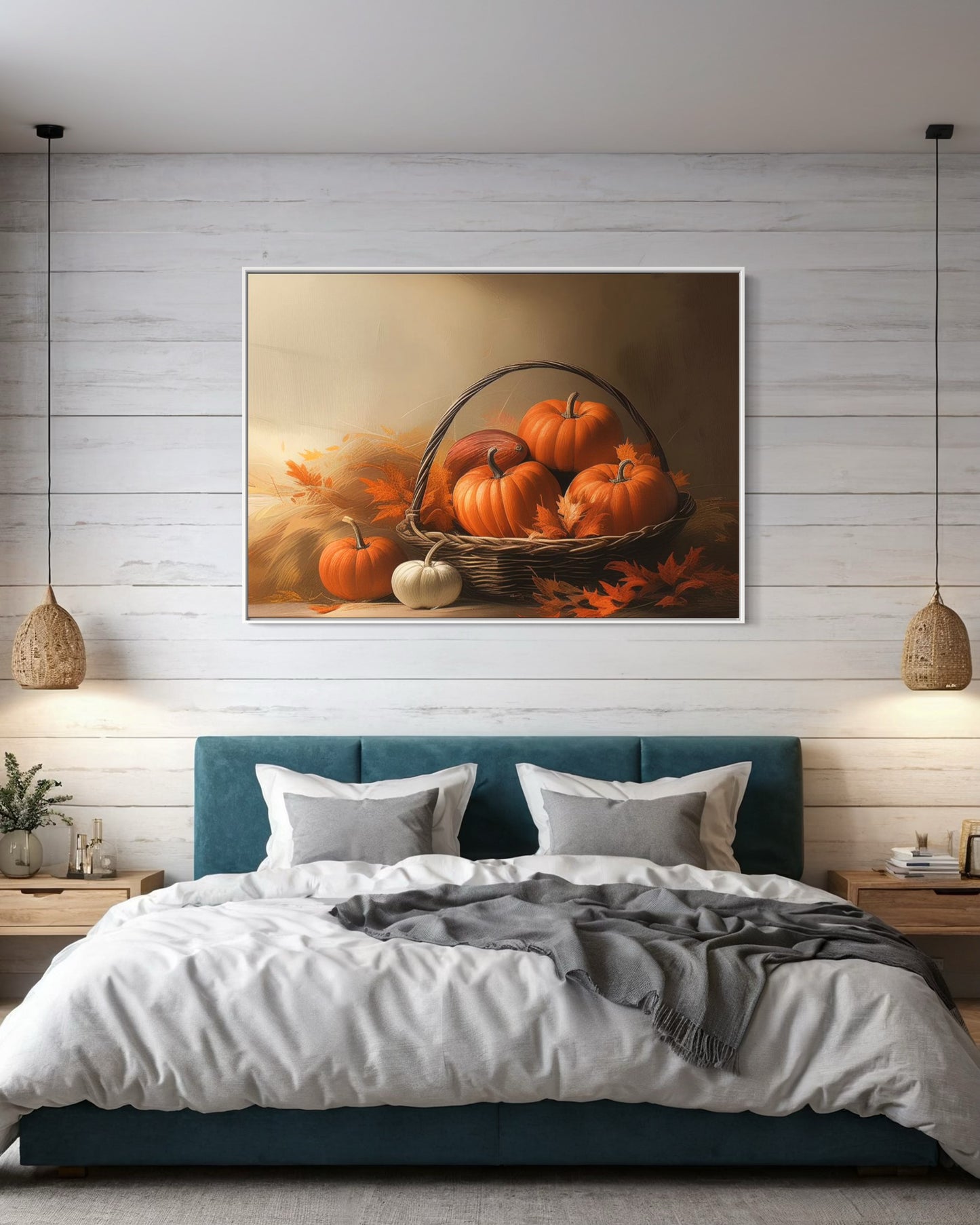 Rustic Pumpkin Basket Fall Canvas Art