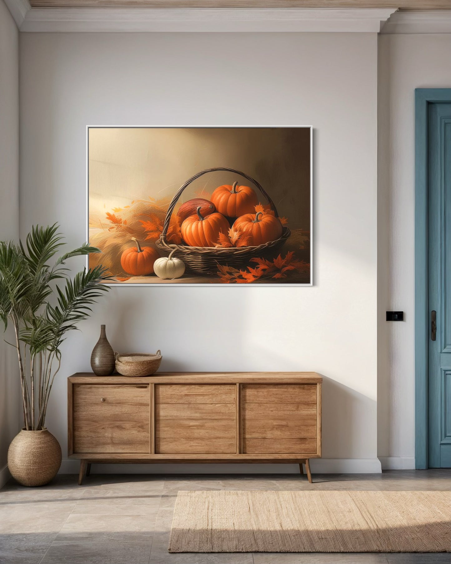 Rustic Pumpkin Basket Fall Canvas Art