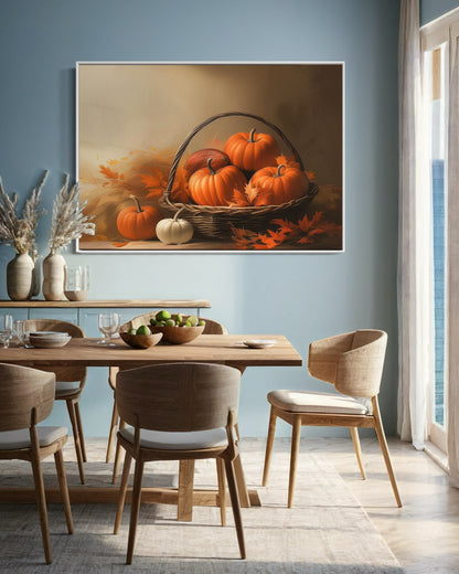 Rustic Pumpkin Basket Fall Canvas Art