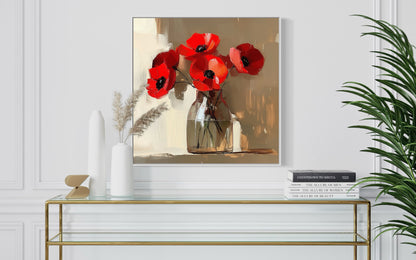 Hand-Painted Red Poppies Canvas Art