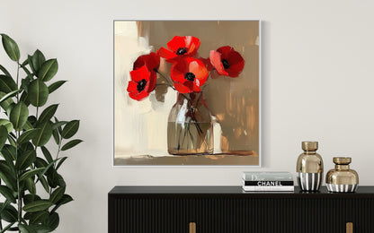 Hand-Painted Red Poppies Canvas Art