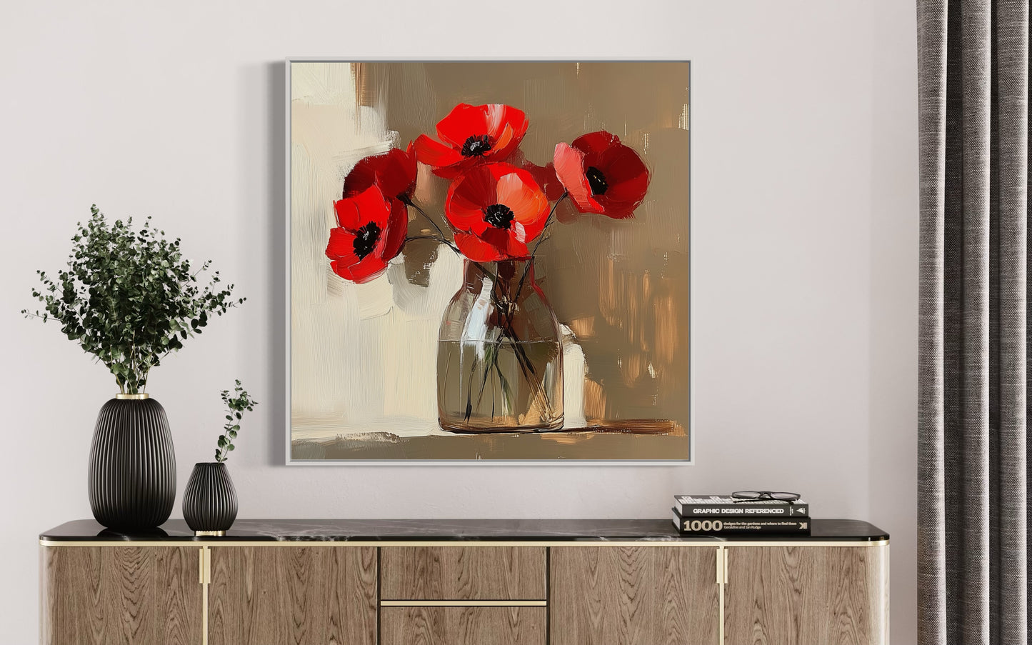 Hand-Painted Red Poppies Canvas Art