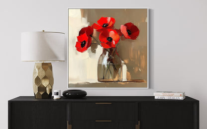 Hand-Painted Red Poppies Canvas Art