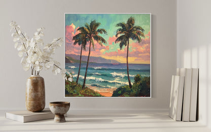 Tropical Beach Palm Trees Canvas Art