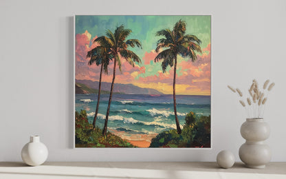 Tropical Beach Palm Trees Canvas Art