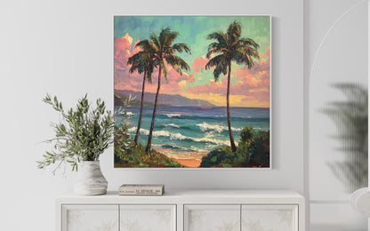 Tropical Beach Palm Trees Canvas Art