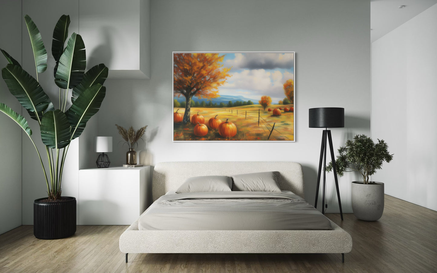 Autumn Hillside Pumpkin Harvest Canvas Oil Painting