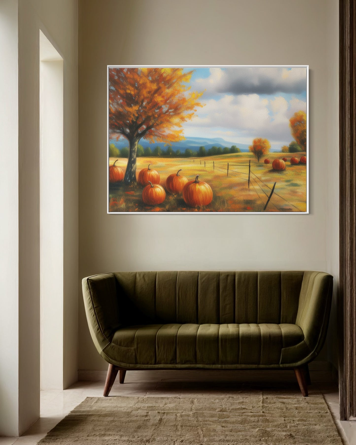 Autumn Hillside Pumpkin Harvest Canvas Oil Painting