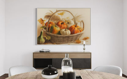 Autumn Pumpkin Basket Hand-Painted Canvas Art