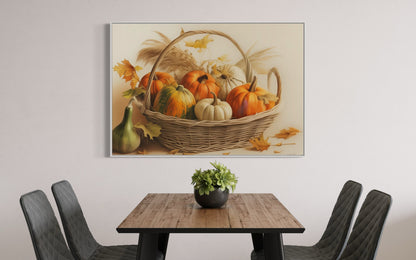 Autumn Pumpkin Basket Hand-Painted Canvas Art