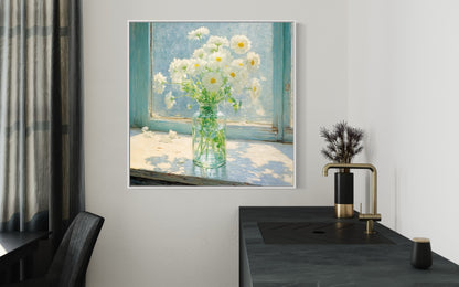 Sunny Day White Daisies - Serene Floral Oil Painting