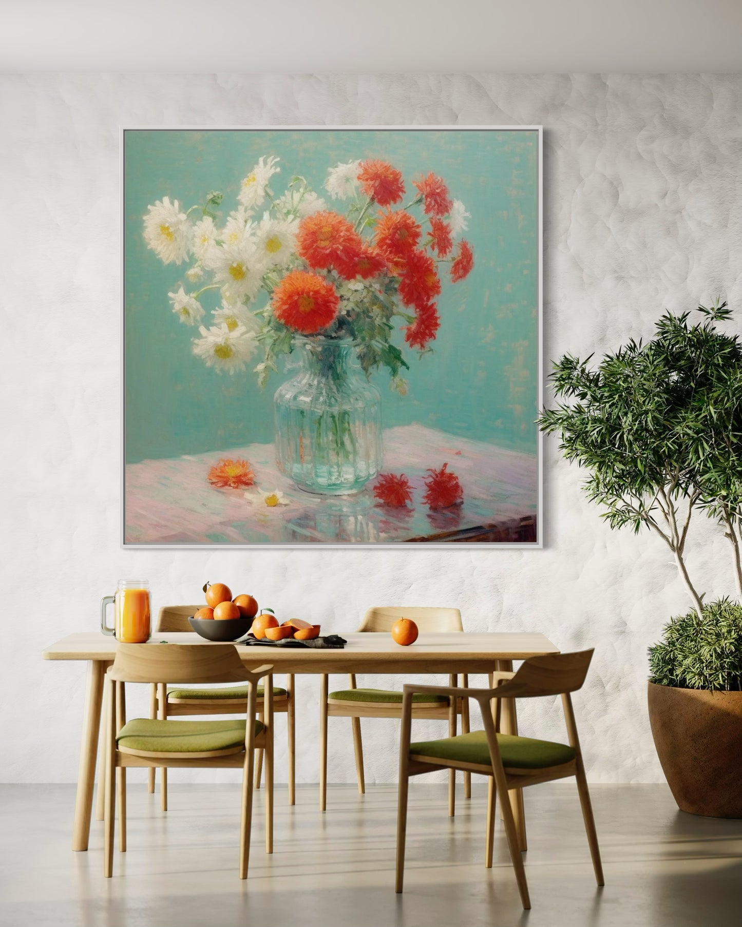 Red and White Chrysanthemum Still Life - Elegant Floral Art