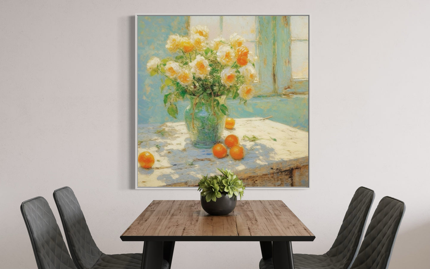 Yellow Peonies and Oranges Still Life - Vintage Floral Art