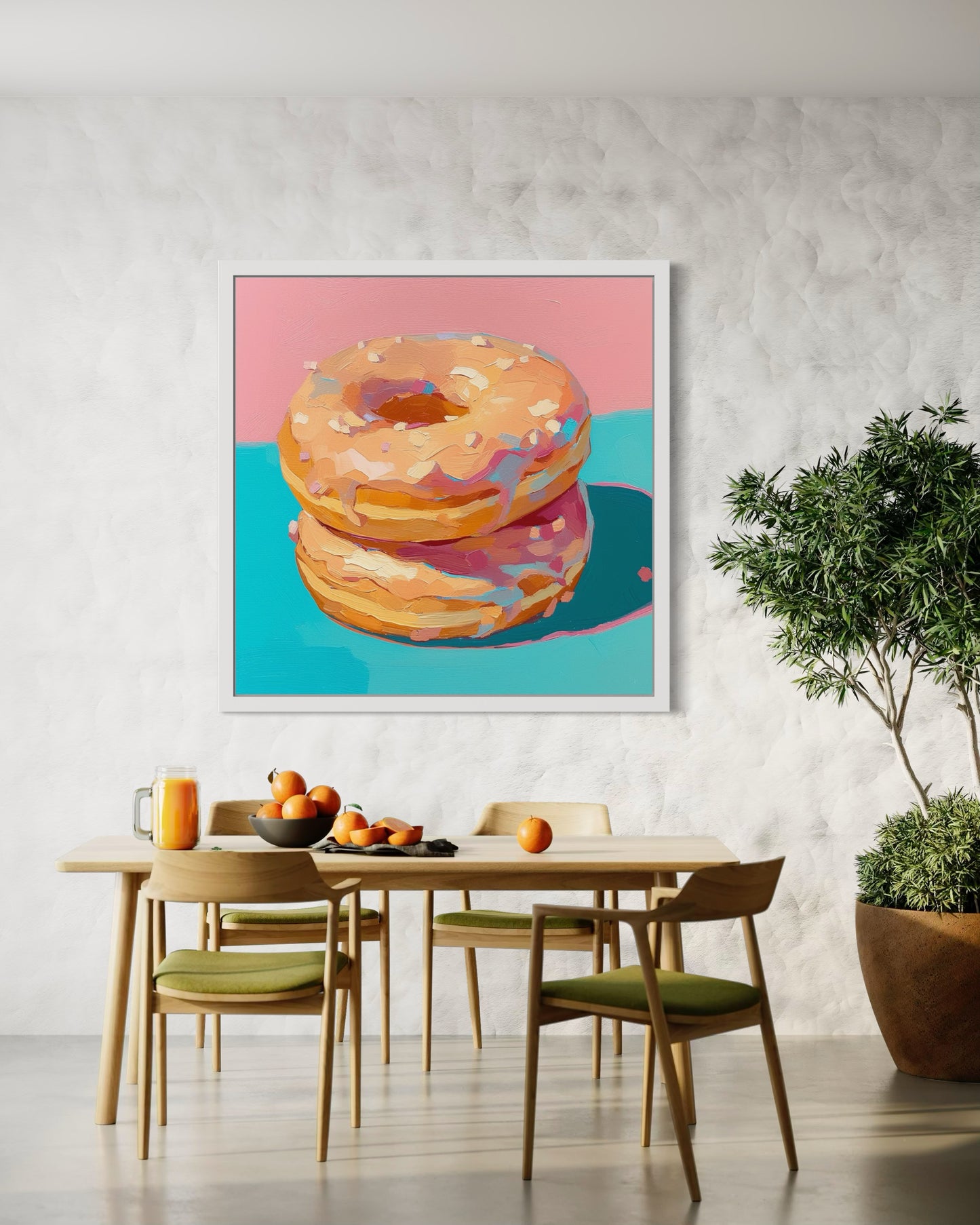 Delicious Donut Art Print - Pastel Pink and Blue Kitchen Decor - Whimsical Wall Art for Dessert Lovers and Modern Spaces| Modern Still Life