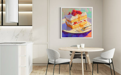 Strawberry Shortcake Oil Painting | Dessert Kitchen Wall Art | Realistic Food Artwork for Dining Spaces| Modern Still Life Wall Art