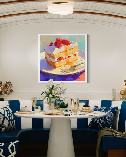 Strawberry Shortcake Oil Painting | Dessert Kitchen Wall Art | Realistic Food Artwork for Dining Spaces| Modern Still Life Wall Art