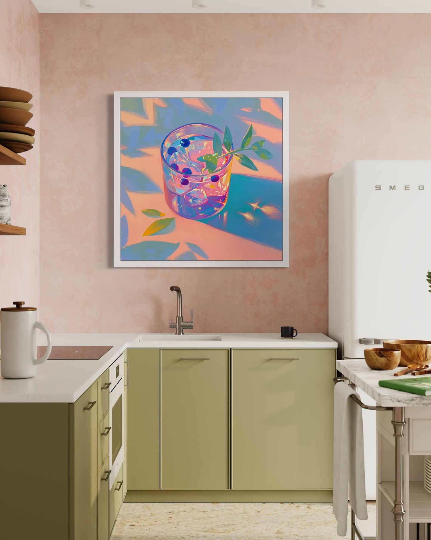 Vibrant Blueberry Cocktail Art Print - Stunning Glass and Ice Still Life - Perfect Kitchen Wall Decor for Art Lovers| Modern Still Life