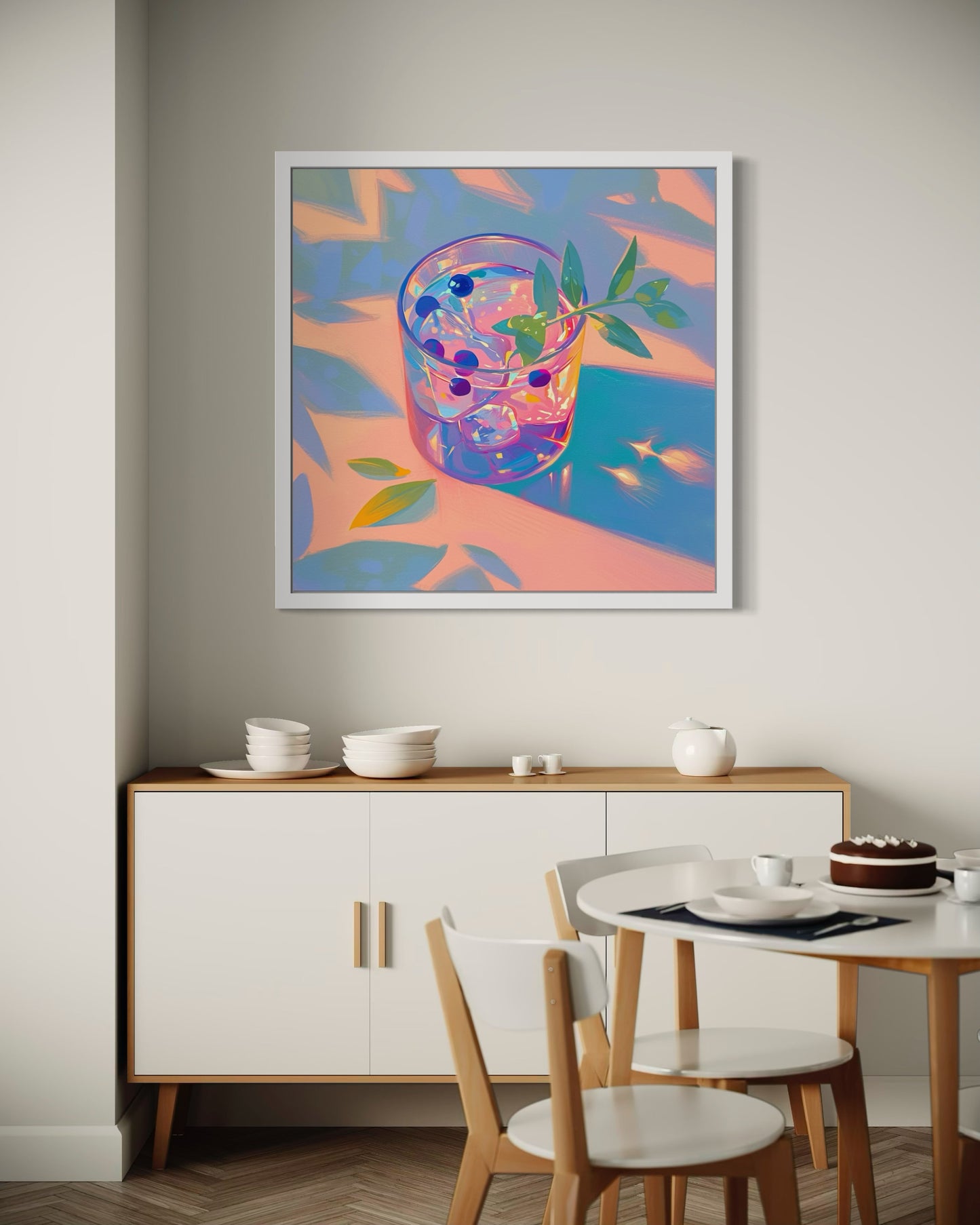 Vibrant Blueberry Cocktail Art Print - Stunning Glass and Ice Still Life - Perfect Kitchen Wall Decor for Art Lovers| Modern Still Life