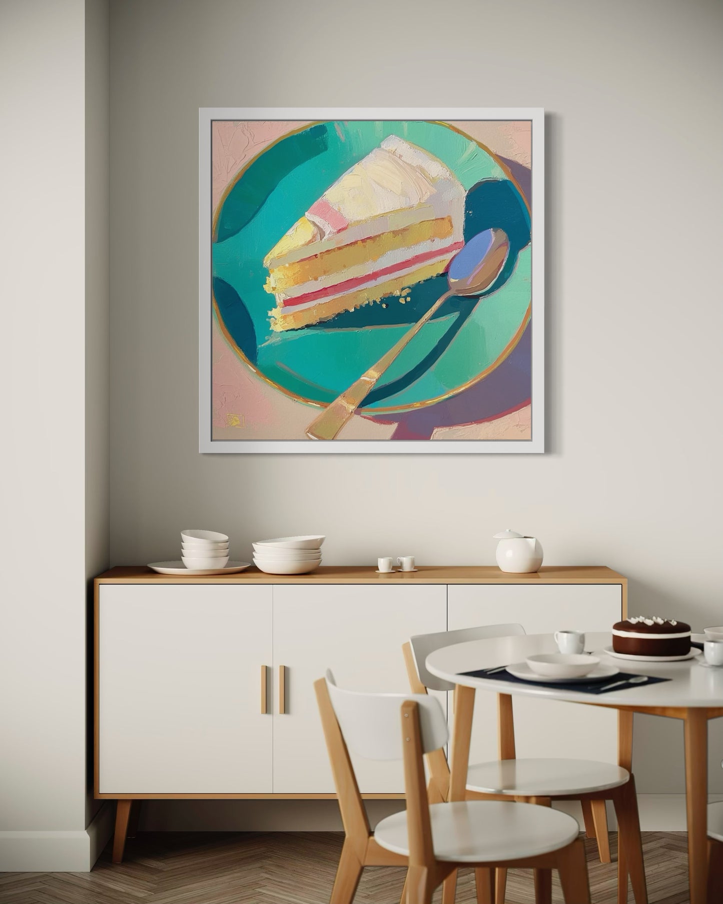 Delicious Cake Slice Painting | Whimsical Still Life Art | Vibrant Dessert Artwork for Kitchen or Cafe Decor| Modern Still Life Wall Art
