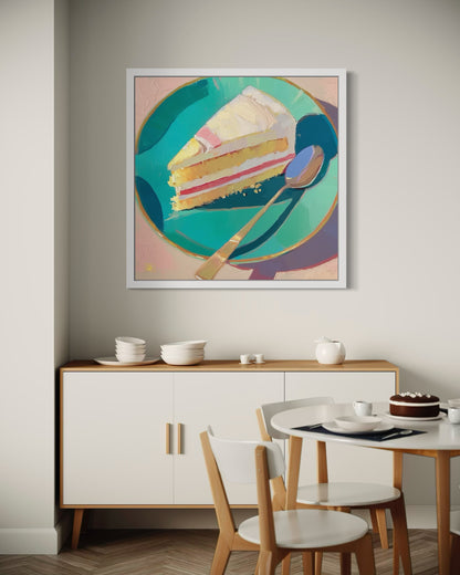 Delicious Cake Slice Painting | Whimsical Still Life Art | Vibrant Dessert Artwork for Kitchen or Cafe Decor| Modern Still Life Wall Art