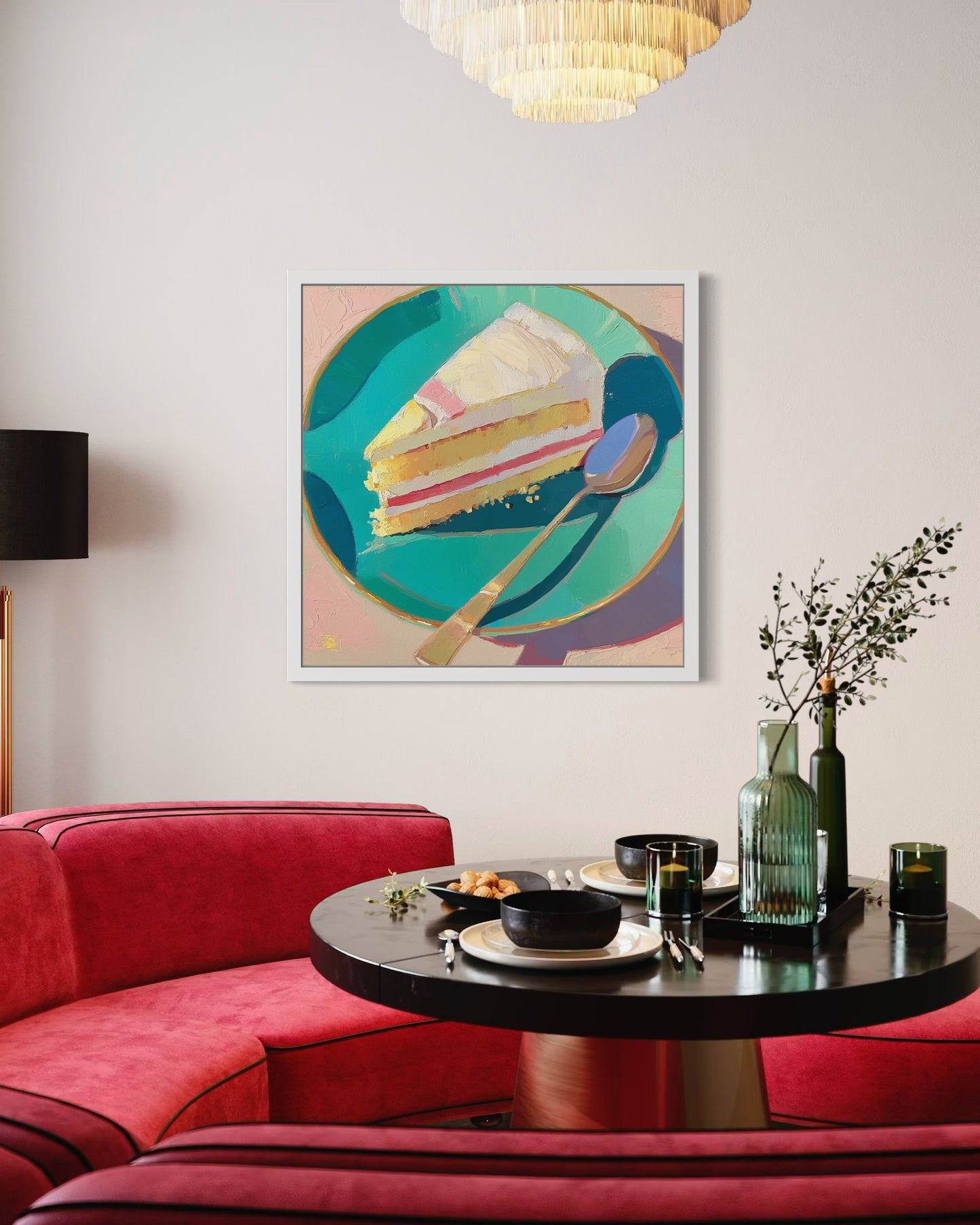 Delicious Cake Slice Painting | Whimsical Still Life Art | Vibrant Dessert Artwork for Kitchen or Cafe Decor| Modern Still Life Wall Art