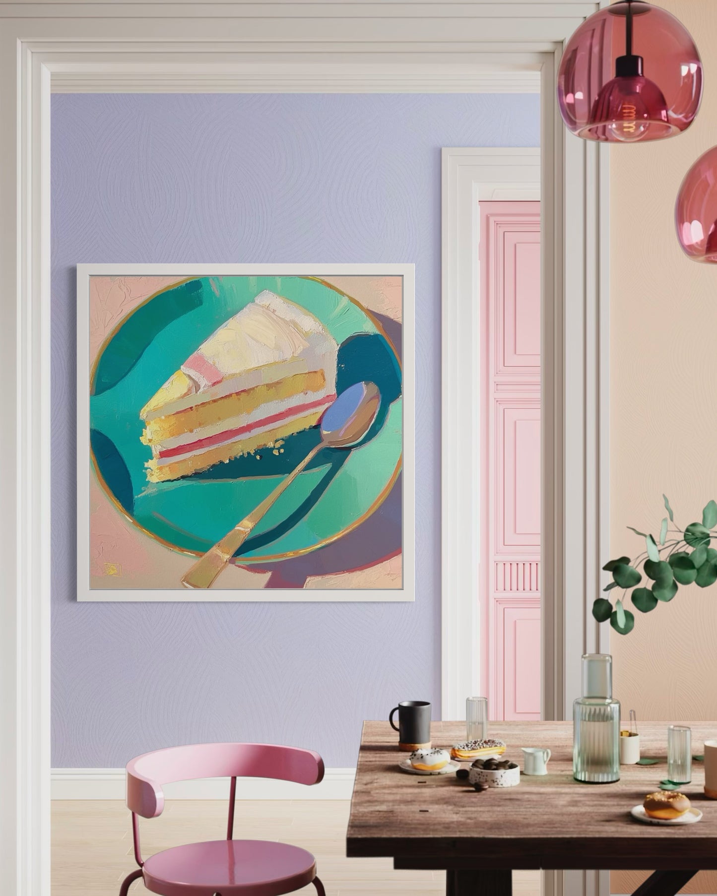 Delicious Cake Slice Painting | Whimsical Still Life Art | Vibrant Dessert Artwork for Kitchen or Cafe Decor| Modern Still Life Wall Art