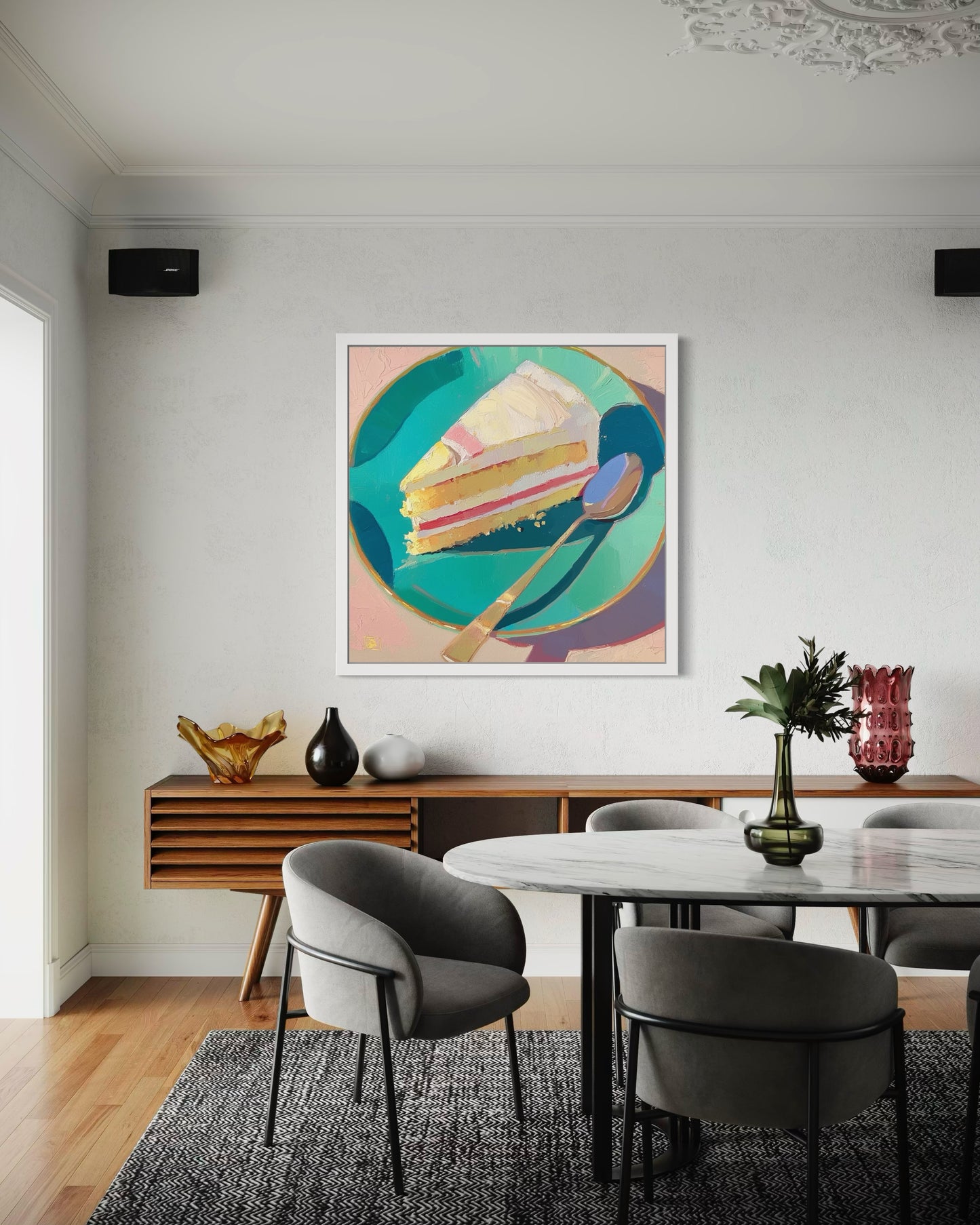 Delicious Cake Slice Painting | Whimsical Still Life Art | Vibrant Dessert Artwork for Kitchen or Cafe Decor| Modern Still Life Wall Art