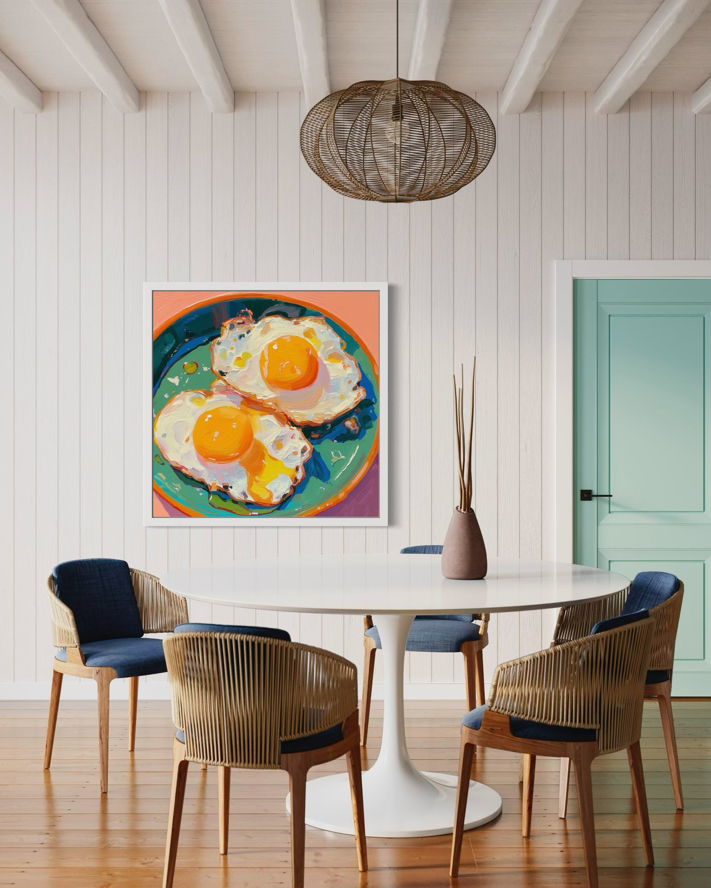 Colorful Fried Egg Oil Painting | Hand-Painted Breakfast Still Life Art | Vibrant Food Art on Canvas for Kitchen or Dining Room Decor
