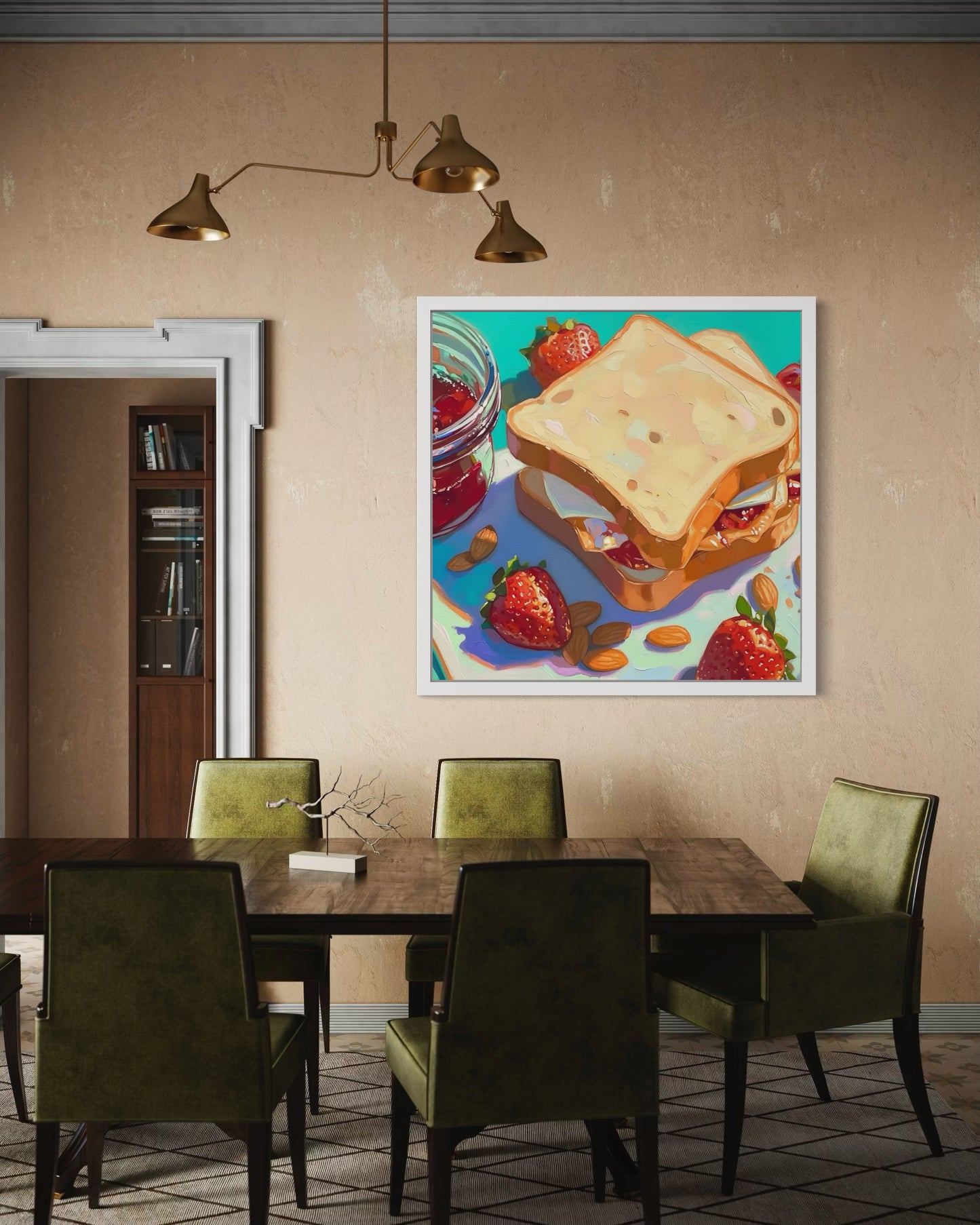 Peanut Butter and Jam Sandwich Art | Colorful Food Painting | Kitchen Wall Decor with Strawberries and Almonds