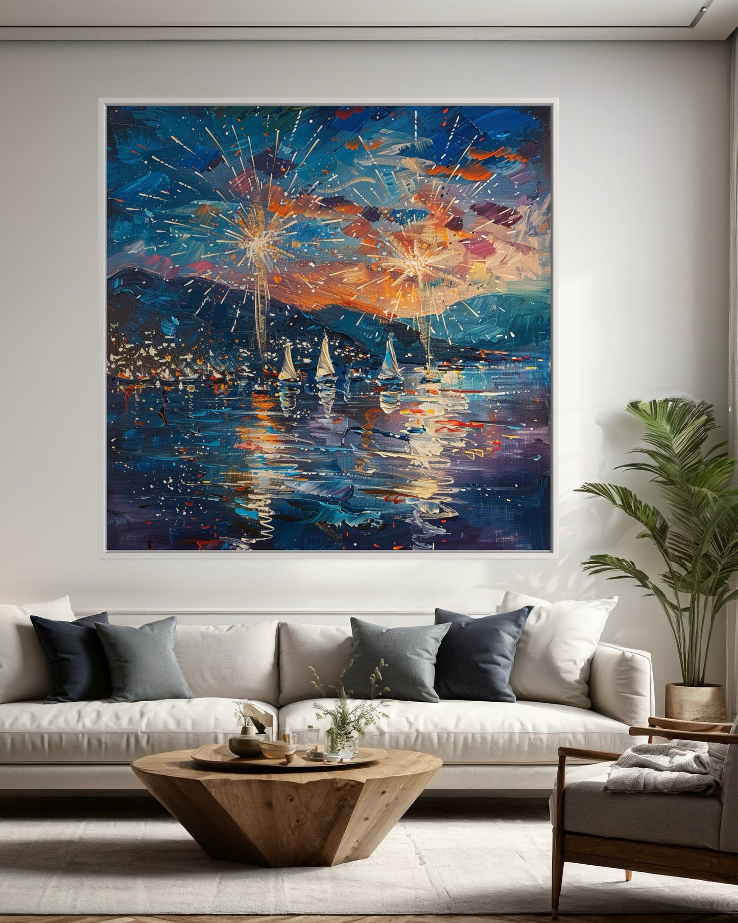 Starry Fireworks and Sailing Ships - Canvas Artwork