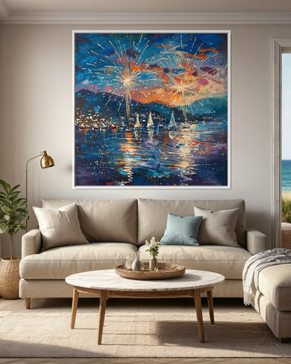 Starry Fireworks and Sailing Ships - Canvas Artwork