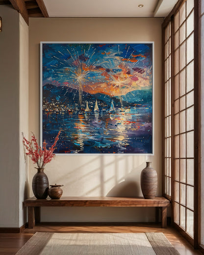 Starry Fireworks and Sailing Ships - Canvas Artwork