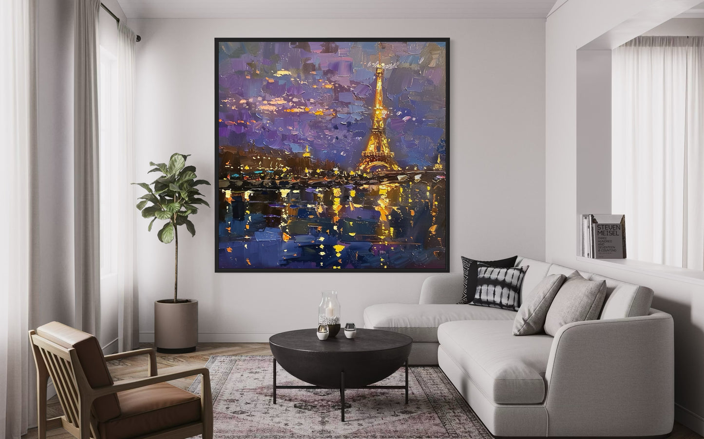 Eiffel Tower River Reflection Hand-Painted Oil Art