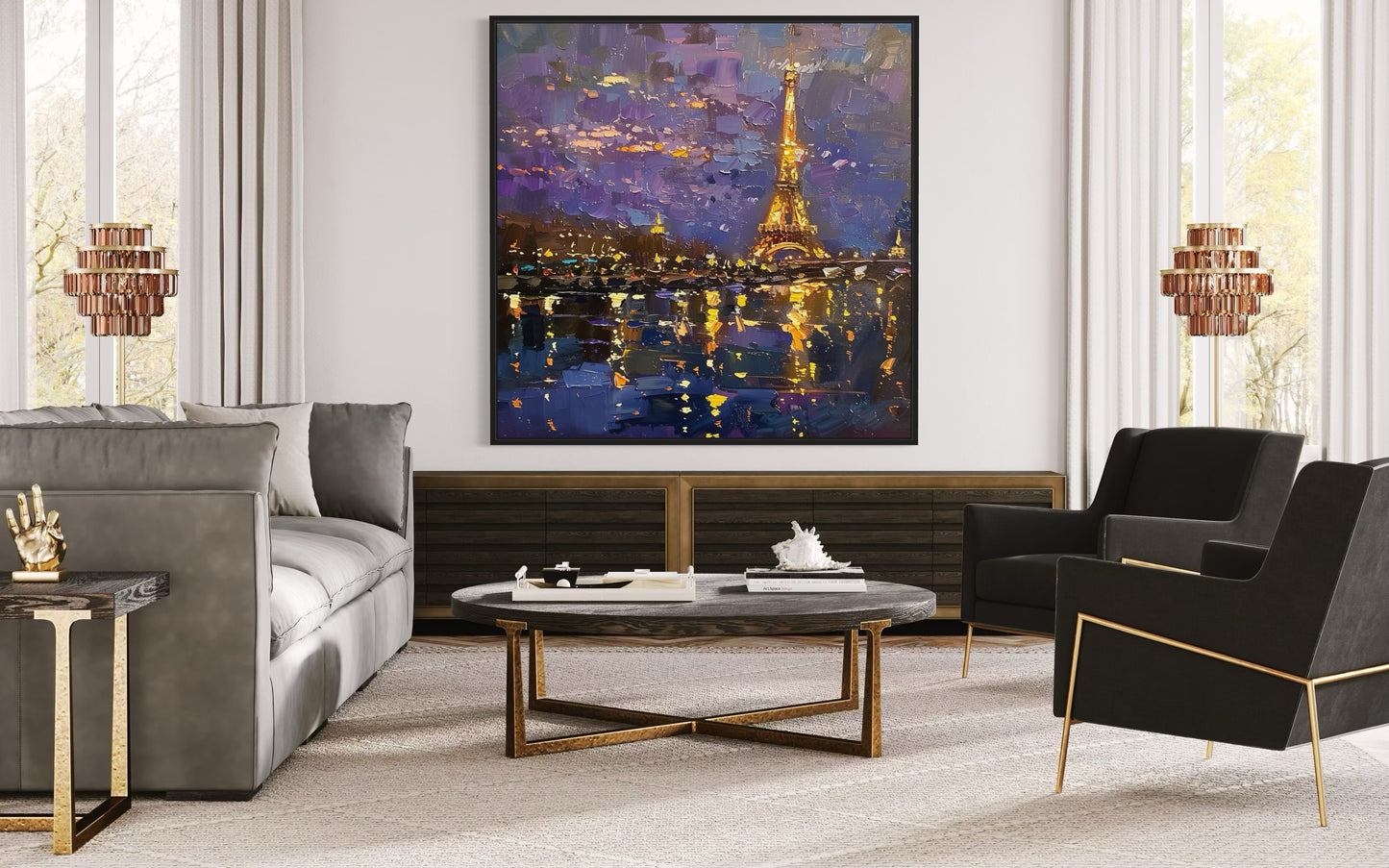 Eiffel Tower River Reflection Hand-Painted Oil Art