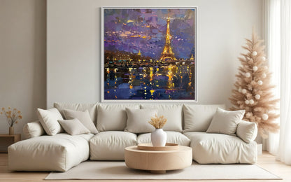 Eiffel Tower River Reflection Hand-Painted Oil Art