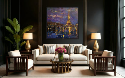 Eiffel Tower River Reflection Hand-Painted Oil Art