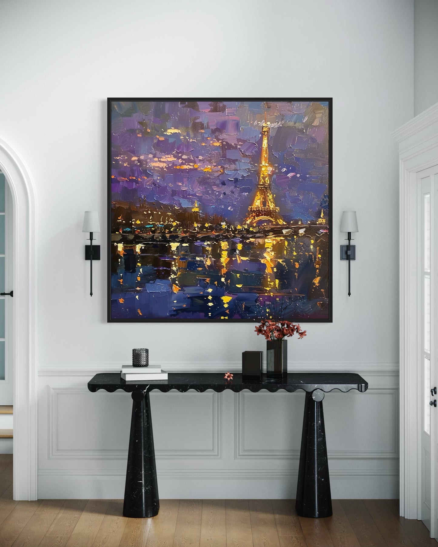 Eiffel Tower River Reflection Hand-Painted Oil Art