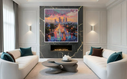 Los Angeles Sunset Cityscape Hand-Painted Canvas Art