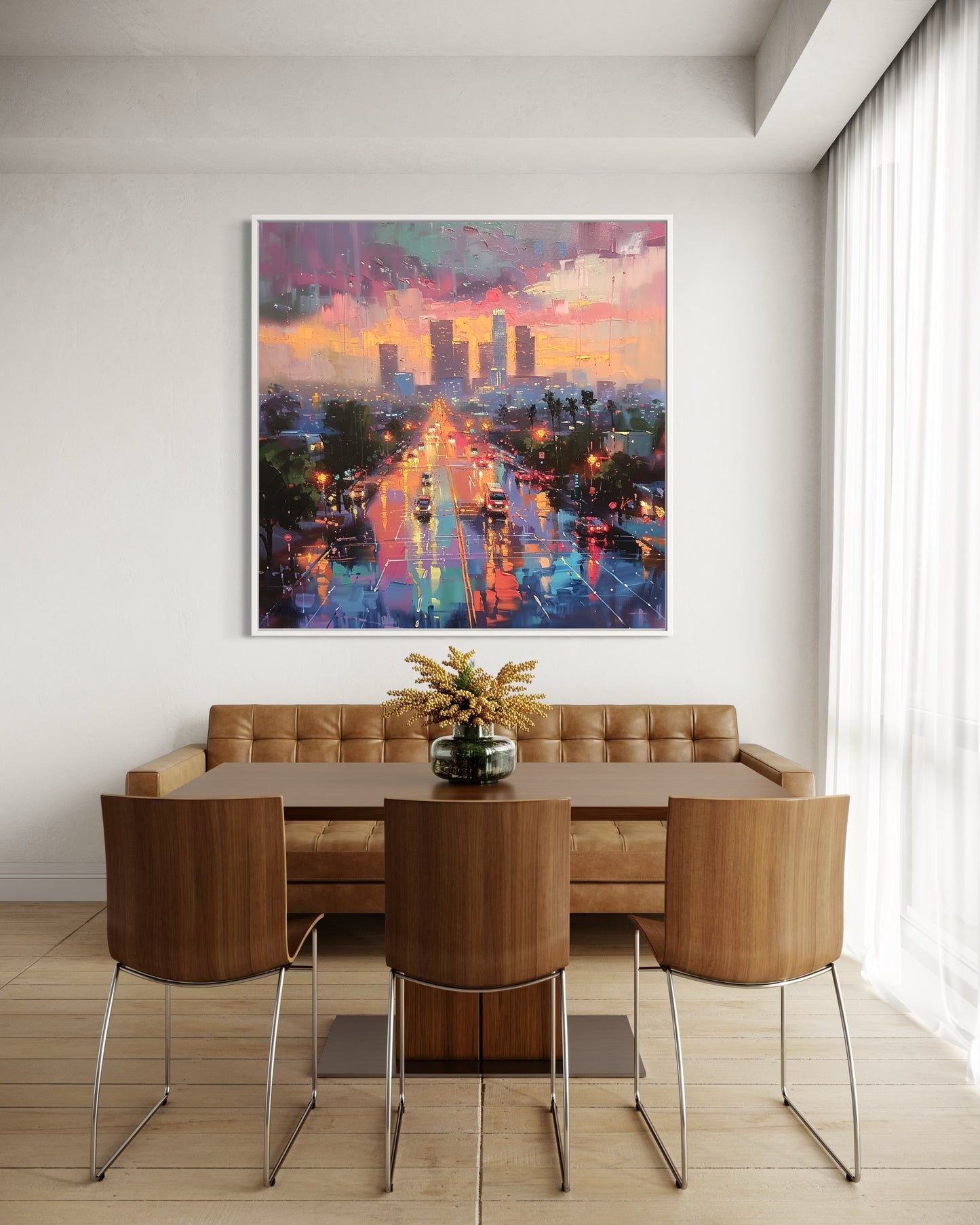 Los Angeles Sunset Cityscape Hand-Painted Canvas Art