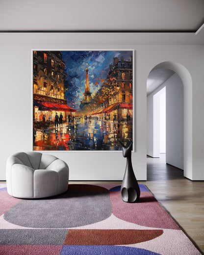 Eiffel Tower Street Night Hand-Painted Oil Painting