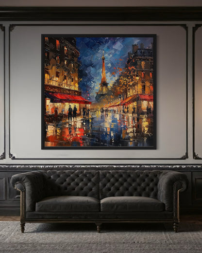 Eiffel Tower Street Night Hand-Painted Oil Painting