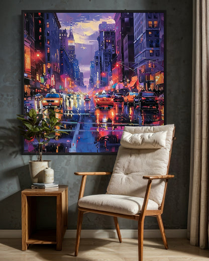 New York City Nights Hand-Painted Urban Canvas