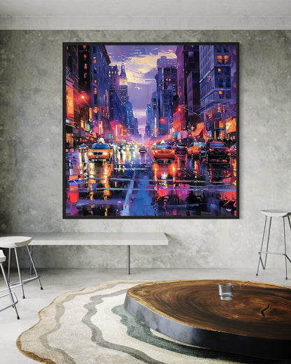 New York City Nights Hand-Painted Urban Canvas