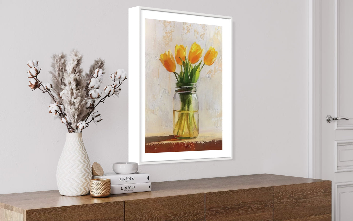 Yellow Tulips in Mason Jar - Bright Floral Oil Painting