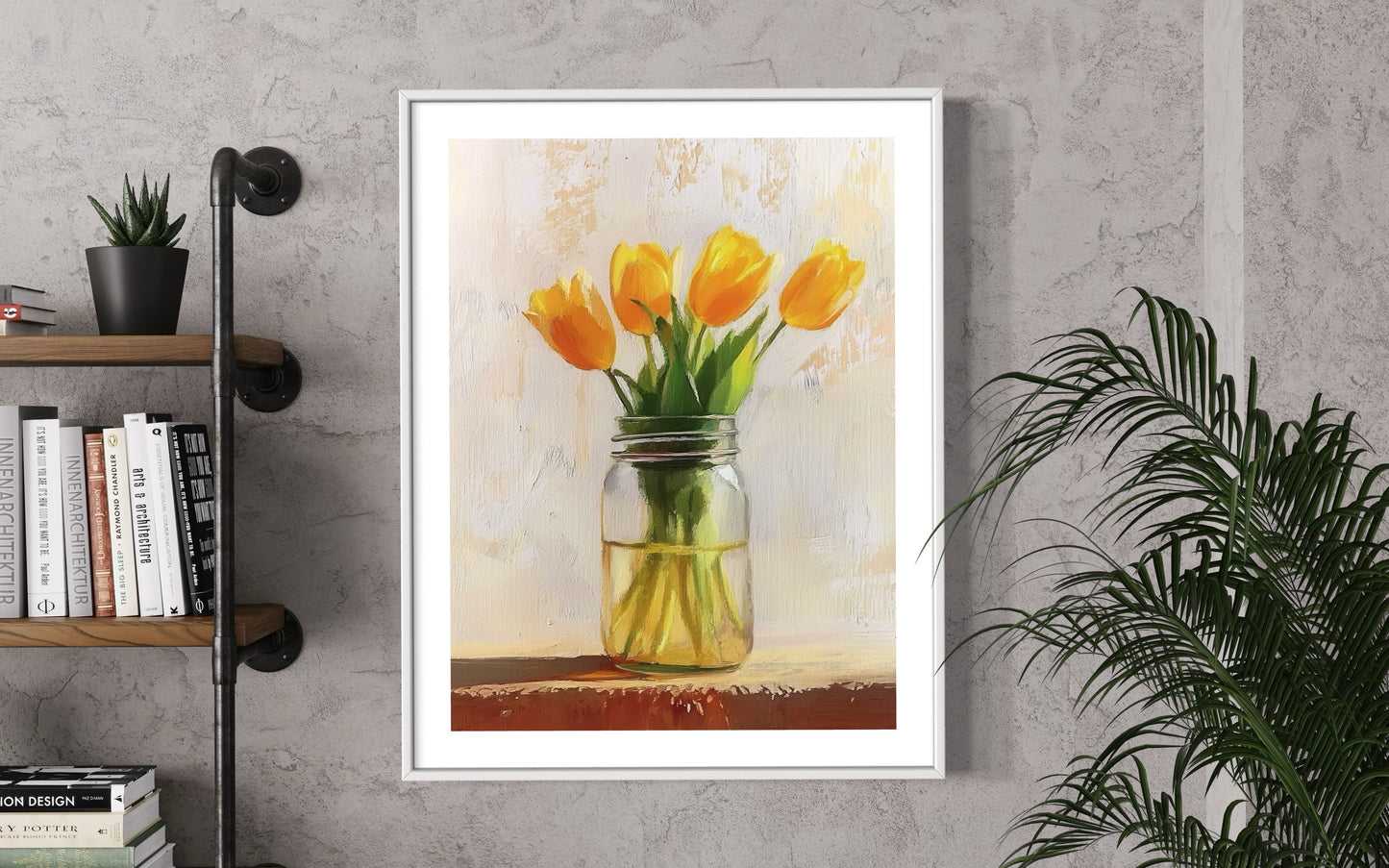 Yellow Tulips in Mason Jar - Bright Floral Oil Painting