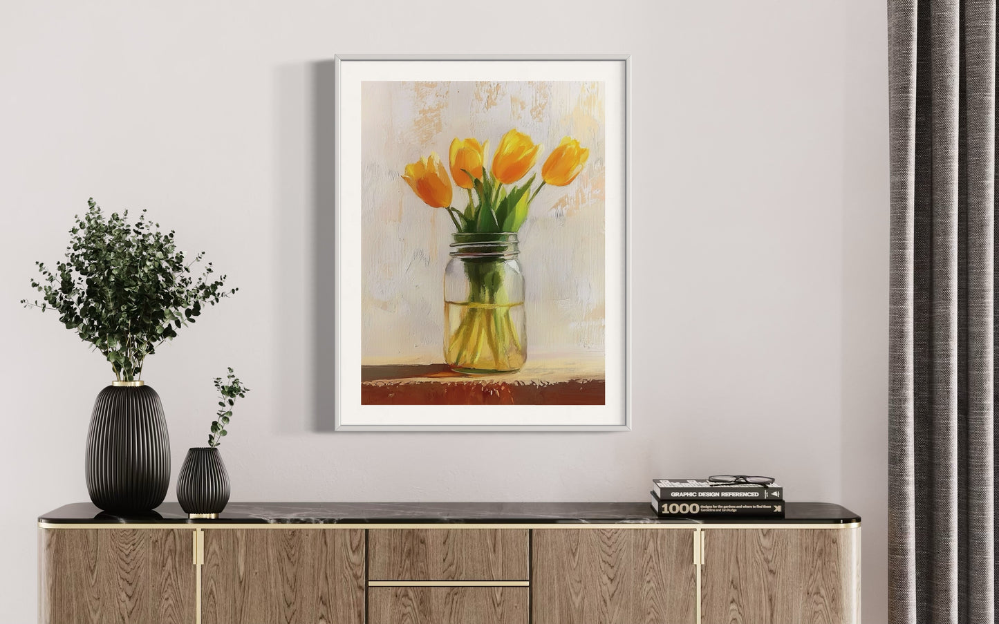 Yellow Tulips in Mason Jar - Bright Floral Oil Painting