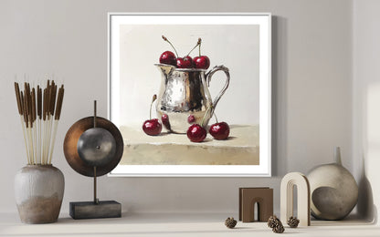 Cherries in Silver - Elegant Still Life Oil Painting