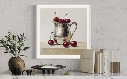 Cherries in Silver - Elegant Still Life Oil Painting